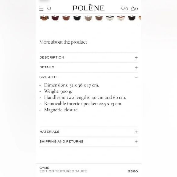 AUTHENTIC Polène Cyme Leather Bag - Taupe w/box, dust bag - Picture 3 of 13